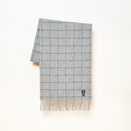 Cashmere Window Pane Woven Scarf // Gray + Green