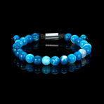 Blue Banded Agate Stone Adjustable Bead Bracelet // 8"