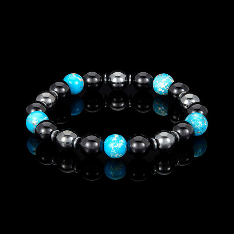 Imperial Jasper + Onyx + Magnetic Hematite Stone Stretch Bracelet // 8.5"