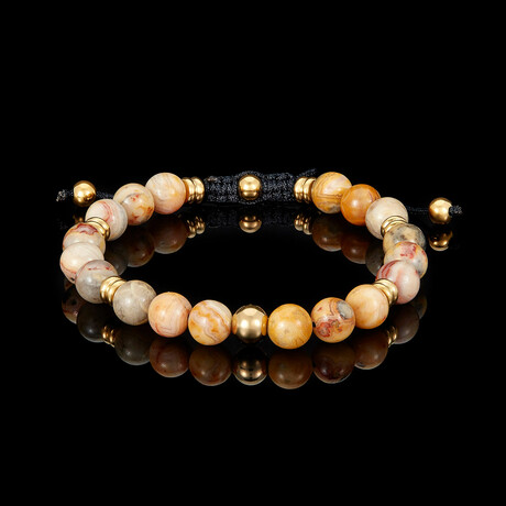 Crazy Lace Agate Stone + Gold Plated Stainless Steel Adjustable Bracelet // 7.75"