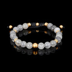 Cloud Crystal Quartz Stone + Gold Plated Stainless Steel Adjustable Bracelet // 7.75"