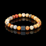 Crazy Lace Agate + Hematite Cube Stone Stretch Bracelet // 8"