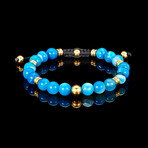 Blue Banded Agate + Gold Plated Stainless Steel Beads Adjustable Bracelet // 7.75"