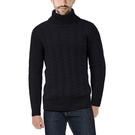 Fashion Cable Turtle Neck Sweater // Black (S)