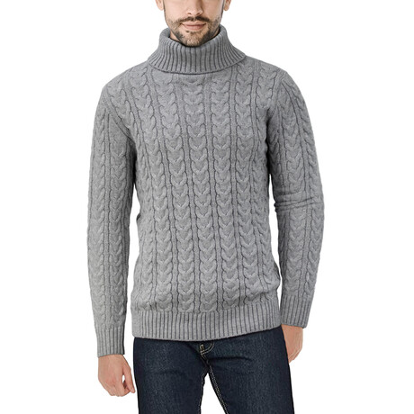 Fashion Cable Turtle Neck Sweater // Heather Gray (S)