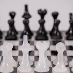 Genuine Small Italian Style Onyx Chess Set // Black + White