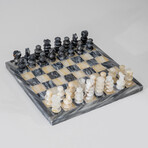 Genuine Small English Style Onyx Chess Set // Black + White Marble