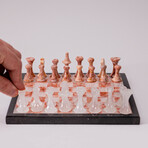 Genuine Small Italian Style Onyx Chess Set // Pink + White