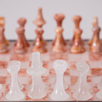 Genuine Small Italian Style Onyx Chess Set // Pink + White