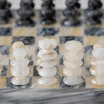 Genuine Small English Style Onyx Chess Set // Black + White Marble