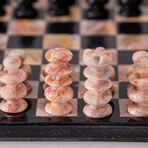 Genuine Small English Style Onyx Chess Set // Black + Pink