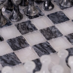 Genuine Small Italian Style Onyx Chess Set // Black + White Marble