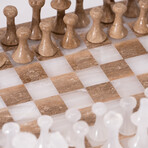 Genuine Small Italian Style Onyx Chess Set // Brown + White