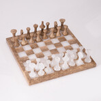 Genuine Small Italian Style Onyx Chess Set // Brown + White