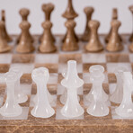 Genuine Small Italian Style Onyx Chess Set // Brown + White