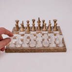 Genuine Small Italian Style Onyx Chess Set // Brown + White