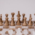 Genuine Small Italian Style Onyx Chess Set // Brown + White