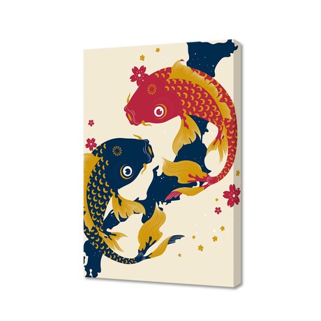 Koi Fish Japan Red Blue Illustrations (12"H x 8"W x 0.75"D)