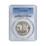 1934-D Walking Liberty Half Dollar // PCGS Certified MS65 // Wood Presentation Box