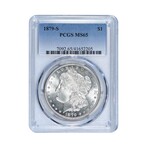1879-S Morgan Dollar // PCGS Certified MS65 // Wood Presentation Box