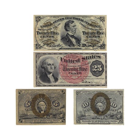1860s to 1870s Civil War-Era Fractional Currency // 5-10-25 Cent Notes // Set of 4 // Extra Fine to Uncirculated Condition