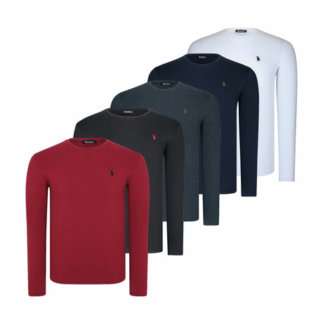 Set of 5 // Crew-Neck Sweaters // White + Dark Blue + Anthracite + Black + Red (S)
