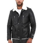 Sheepskin Aviator Jacket // Black + White (Small)