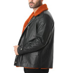 Sheepskin Aviator Jacket // Black + Orange (Small)