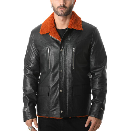 Sheepskin Aviator Jacket // Black + Orange (Small)