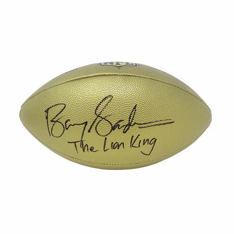 Barry Sanders // Signed Wilson Duke Gold Metallic NFL Full Size Replica Football w/ "The Lion King" Inscription