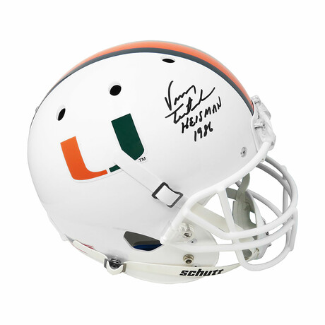 Vinny Testaverde // Miami Hurricanes // Signed Schutt Full Size Replica Helmet w/ "Heisman 1986" Inscription