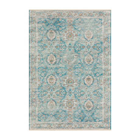Distressed Damask // Peacock (1'8" x 2'6" Accent Rug)