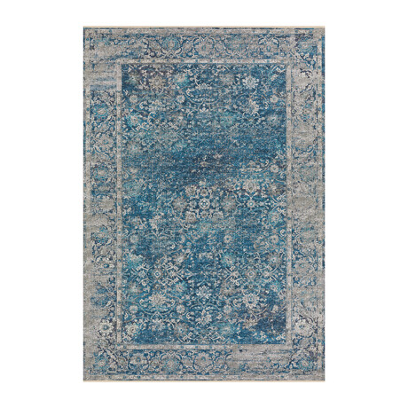 Distressed Border // Blue (1'8" x 2'6" Accent Rug)