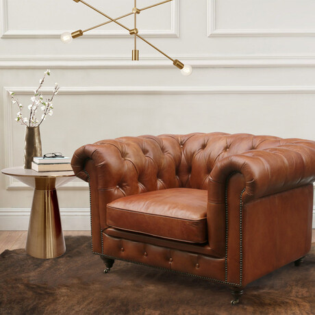 Paris Club Genuine Leather Chester Bay Tufted Chair