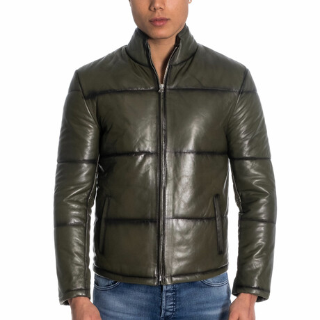Zavier Leather Jacket // Olive Green (XS)