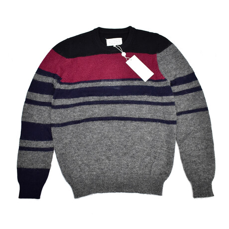 Maison Margiela // Stripe Crewneck Sweater // Gray + Red + Black (S)