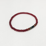 Rhyolite Jasper + Glass Bead Bracelet // Red + Green + Gold