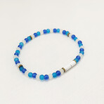 Howlite + Glass Bead Bracelet // White + Blue + Gold