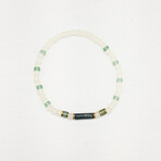 Moss Agate + Green Aventurine + Glass Bead Bracelet // Green + White + Gold