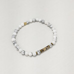 Howlite + Feldspar Bead Bracelet // White + Gold