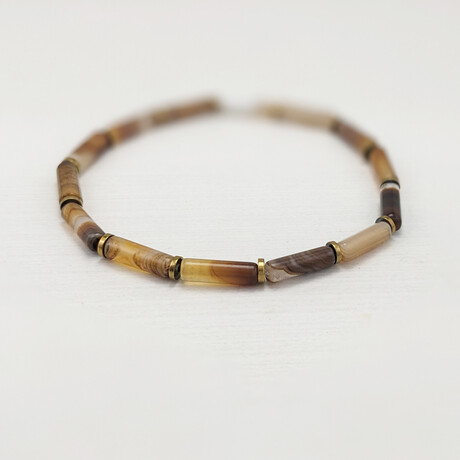 Column Agate Bead Bracelet // Brown + Gold