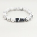 Howlite + Madagascar Agate Bead Bracelet // White + Brown +  Silver