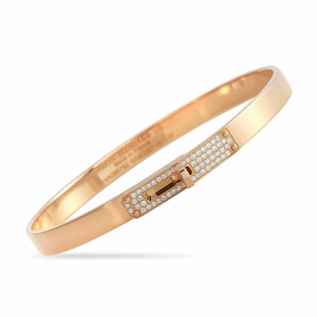 Hermès // Kelly 18K Rose Gold Diamond Bangle Bracelet // 7.5" // Estate
