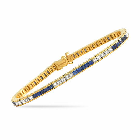 Tiffany & Co. // 18K Yellow Gold Diamond + Sapphire Line Bracelet // 7" // Estate