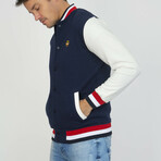 Burda College Jacket Sweatshirt // Navy + Ecru (XL)
