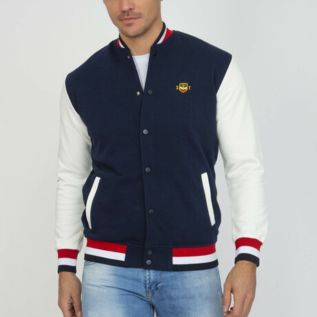 Burda College Jacket Sweatshirt // Navy + Ecru (XS)