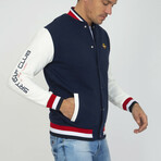 Burda College Jacket Sweatshirt // Navy + Ecru (XL)