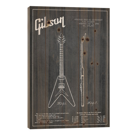 Gibson Electric Guitar Charcoal Patent Blueprint by Aged Pixel