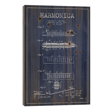 Harmonica Navy Blue Patent Blueprint by Aged Pixel