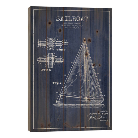 Sailboat Navy Blue Patent Blueprint by Aged Pixel